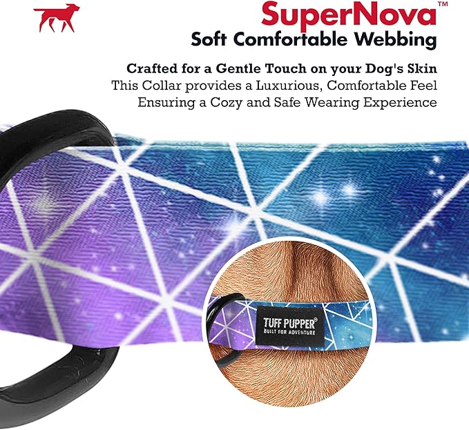 Tuff Pupper Premium Adjustable Dog Collar for Medium Girl Dogs, Stylish Pattern Collars Designed in USA, Quick Release Buckle, Supernova Print for Female Dogs, Medium (1 Inch Wide x 13-18 Inch Neck)
