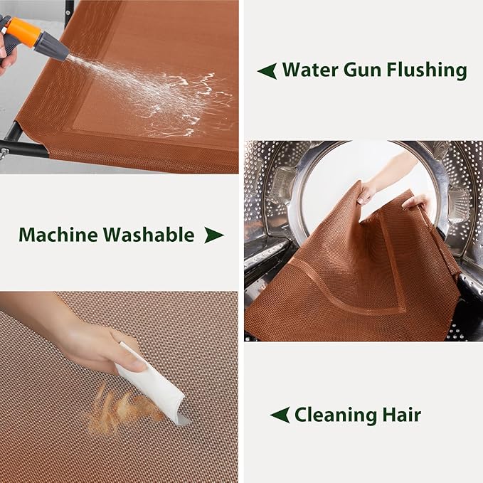 Cooling Elevated Dog Bed for Large Dogs – Waterproof Raised Dog Cot with Slope Headrest, Breathable Teslin Mesh, Durable & Portable Pet Bed for Indoor and Outdoor Use, Caramel