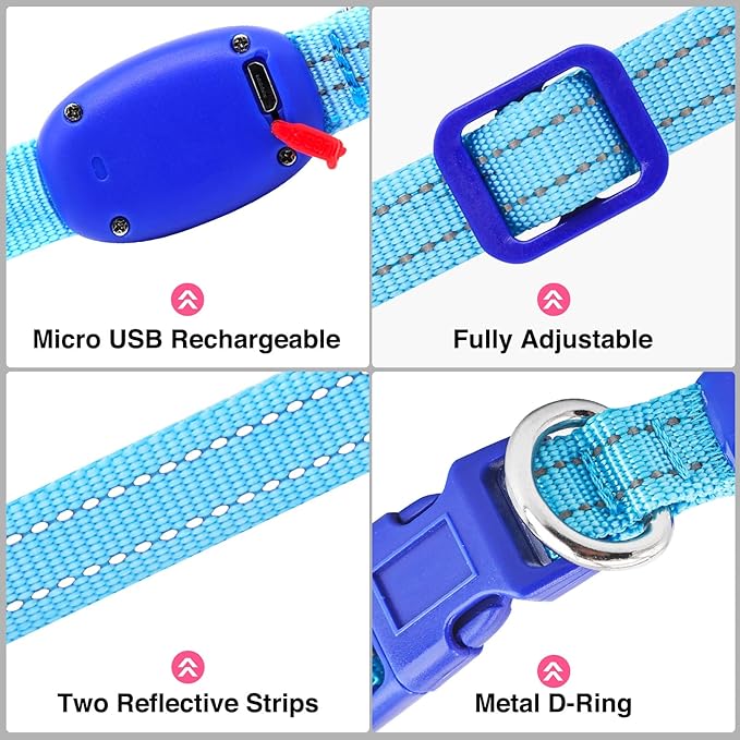 Light Up Dog Collar at Night, Led Dog Collar Adjustable, Lighted Dog Collar Rechargeable Waterproof, Dog Lights for Night Walking, Glow in The Dark Dog Collars Light for Small Pet (S, Blue)