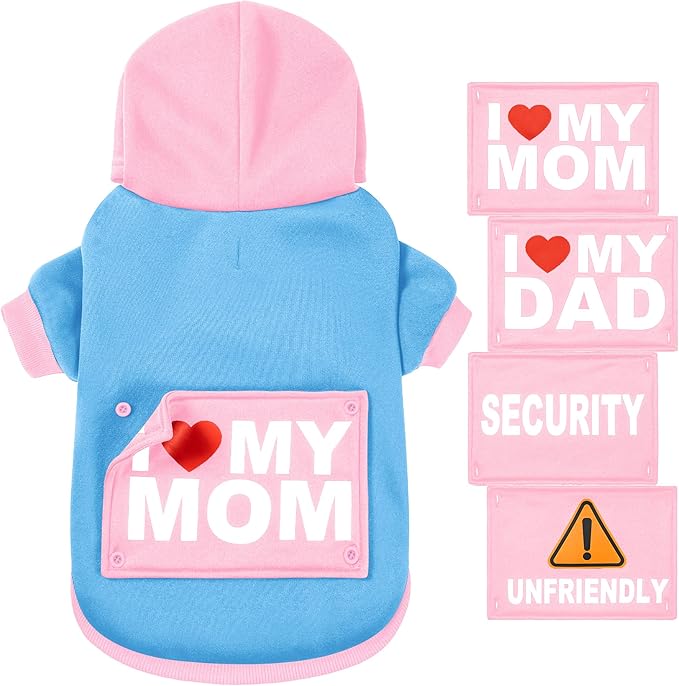 GreenJoy Magic Dog Hoodie with 4 Interchangeable Patterns - Puppy, Cat, Small Medium Large Dog Coat - Cold Weather Hooded Sweatshirt (Blue and Pink (Letter Print A), Large)