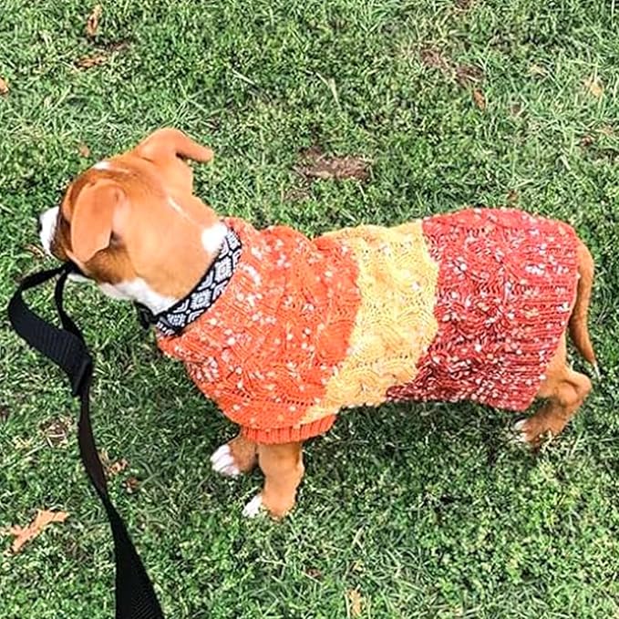 KYEESE Color Block Dog Sweater for Small Male Dogs - Fuzzy Thread Knitted Turtleneck Fall Winter Clothes, Brown, M