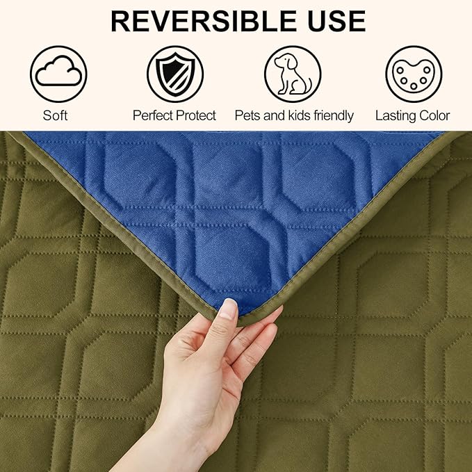 Smiry Waterproof Dog Blanket, 40x50 Inch Soft Pet Bed Cover Reversible, Washable Sofa Couch Furniture Protector for Small Medium Large Dog Puppy Cat, Green/Navy