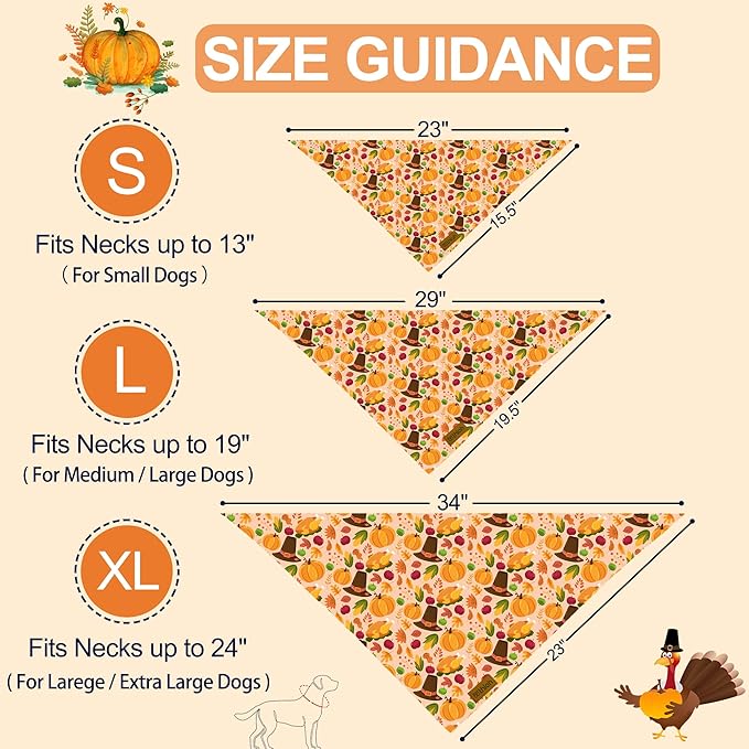 Thanksgiving Dog Bandanas - 2 Pack Reversible Fall Dog Scarf for Boy & Girl, Premium Durable Fabric, Autumn Bandana for Medium and Large Dogs (Large)