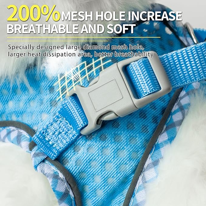 Summer Dog Harness and Leash Set, Soft Dog Vest Harness with Super Breathable Diamond Mesh, Reflective No-Pull Pet Harness for Outdoor Walking, Training for Small Dogs, Cats Blue XXS