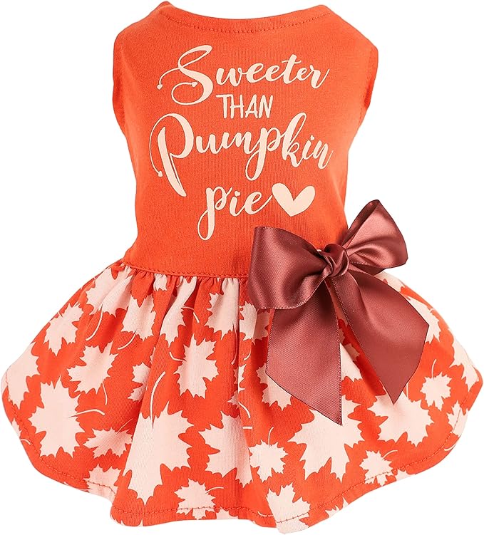Fitwarm Thanksgiving Sweeter Than Pumpkin Pie Dog Dress 100% Cotton Puppy Costumes Pet Clothes Holiday Girl One-Piece Doggy Outfits Tank Top Vest Dresses Cat Apparel Orange X-Small