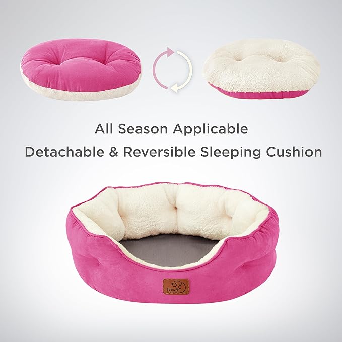 Bedsure Dog Beds for Small Dogs - Round Cat Beds for Indoor Cats, Washable Pet Bed for Puppy and Kitten with Slip-Resistant Bottom, 20 Inches, Sachet Pink