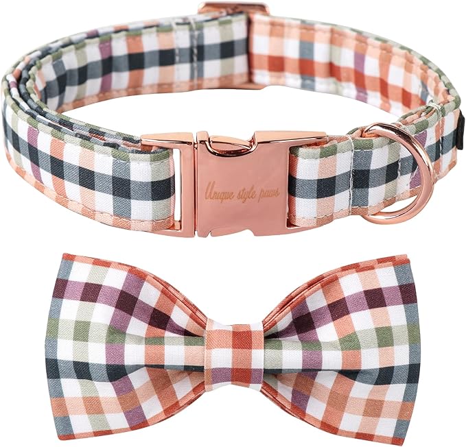 Unique Style Paws Cotton Dog Collar with Bow Floral Plaid Colorful Dog Collar with Bow Tie for Small Medium Large Dogs Pets Gifts