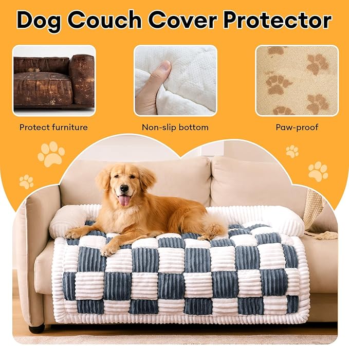 FUNNY FUZZY Pet Couch Covers for Sofa, Large Dog Couch Cover Protector Plush Pet Bed Mat for Furniture Protector, X-Large. Muted Grey