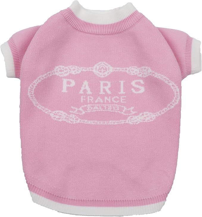 Designer Dog Clothes Sweater Shirt Outfit Small XS Teacup Cute Dogs Puppies French Bulldog Dachshund Chihuahua Cats Maltese Boy Girl (Medium, PinkParis)