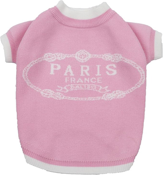 Designer Dog Clothes Sweater Shirt Outfit Small XS Teacup Cute Dogs Puppies French Bulldog Dachshund Chihuahua Cats Maltese Boy Girl (Medium, PinkParis)