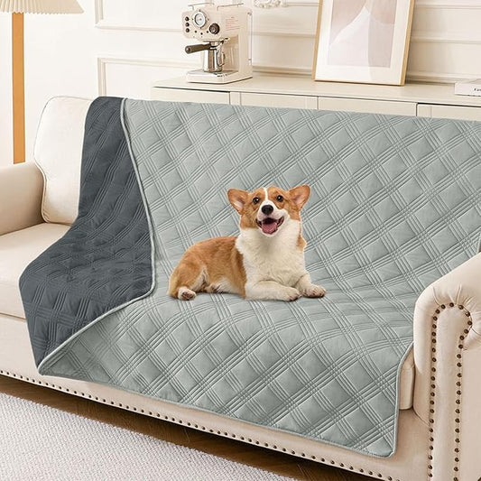 hyha Waterproof Dog Blanket, Reversible Pet Bed Blanket, Soft Sofa Couch Cover for Dogs Washable, Waterproof Pet Couch Covers for Sofa Puppy Cats Furniture Protector(52"x82", Grey/Dark Grey)
