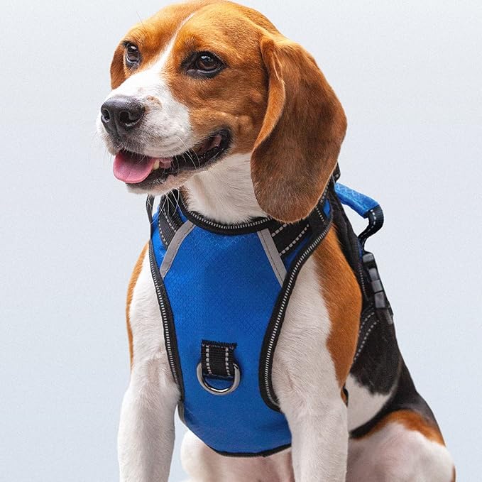 No Pull Dog Harness, Reflective Walking Dog Harness with Easy Control Handle and Front & Back Clips,Adjustable Breathable Soft Padded Dog Vest Harness for Beagle Dog,Blue,M
