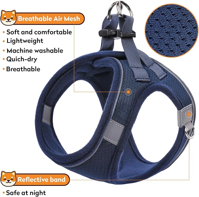 Dog Harness with Leash Set, No-Pull Step-in Reflective Pet Harness with 1 Leash Clips, Adjustable Soft Padded Easy Walk Dog Vest for Small Medium Large Dogs, Cats(Dark Blue, XXXSmall)