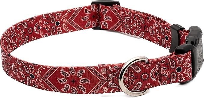 Country Brook Petz - Deluxe Red Bandana Dog Collar - Made in The U.S.A. - Country and Western Collection Featuring Rustic Designs (5/8 Inch, Small)