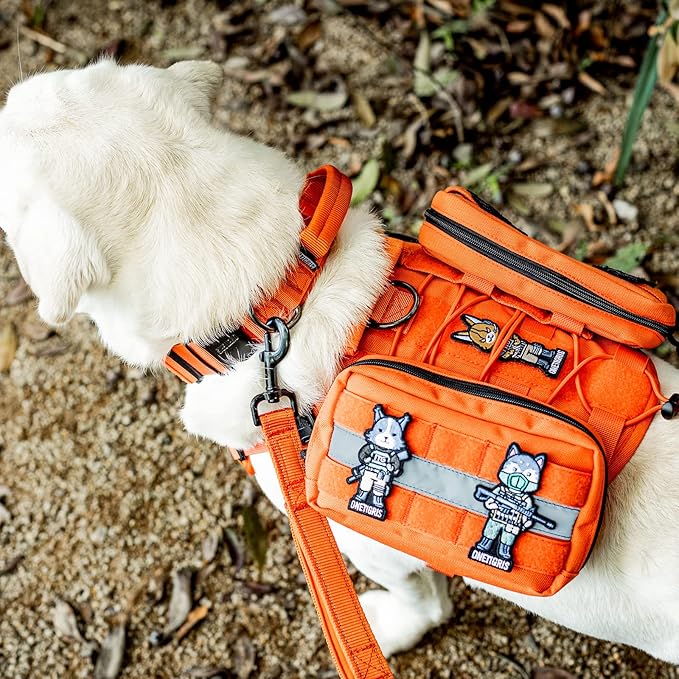 OneTigris Tough Dog Collars, Tactical Dog Collar with Handle, Milltary Adjustable Dog Collar with Heavy Duty Metal Buckle for Training (Medium(Pack of 1), Orange)