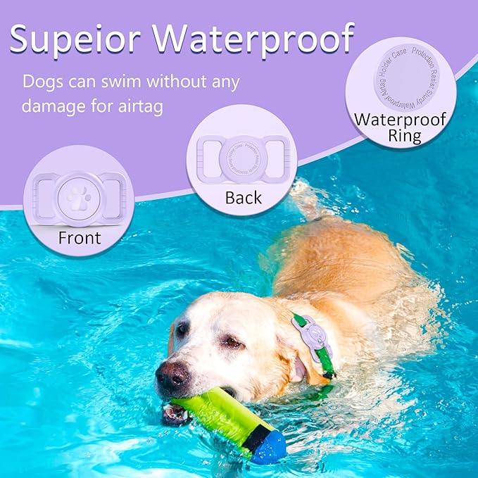 SANKALA Airtag Dog Collar Holder, [1 Pack] Waterproof Airtag Collar Holder for Dog, Silicone Full Body Covered Anti-Lost Protective Apple Airtag Case for Pet Collar - Fits All Width Collars, Purple