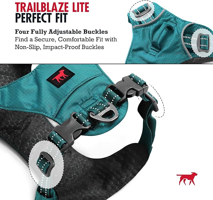 Tuff Pupper Lightweight Dog Harness for Walking | Front & Back Leash Clips | 4-Way Adjustable Fit | Reflective Trim | Easy On/Off Buckles | Lightweight & Breathable | No Pull Design (XXS, Teal)