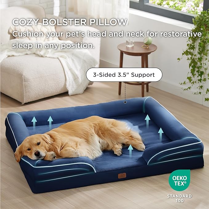 Bedsure Orthopedic Dog Bed for Extra Large Dogs - XL Plus Waterproof Dog Sofa Beds, Supportive Foam Pet Couch Bed with Removable Washable Cover, Waterproof Lining and Nonskid Bottom, Navy Blue