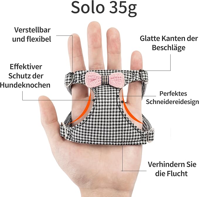 No Pull xs Dog Harness with Multifunction Dog Leash,Soft Adjustable No Choke Escape Proof Pet Harness Vest,Knitted Black-White,XXS