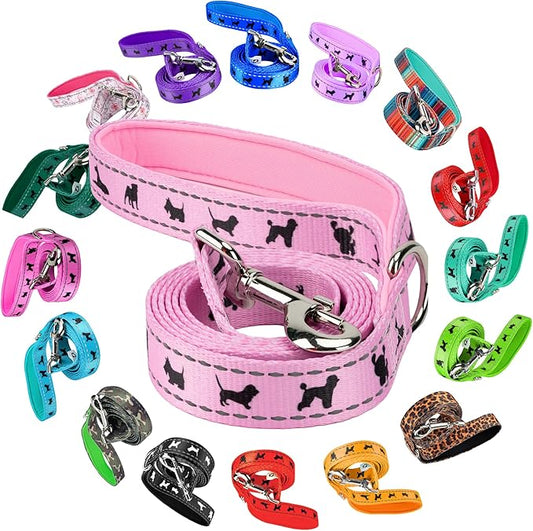 EcoBark Dog Leash - 4 FT / 5 FT / 6 FT Reflective Dog Leash- Eco-Bright Dog Leashes with Padded Handle - Strong Heavy Duty Dog Leash - Nylon Dog Leash for Small and Medium Dogs (Baby Pink Dog Leash)