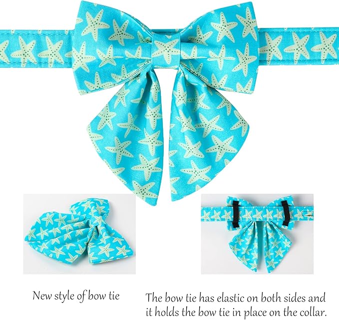 Lionet Paws Summer Dog Collar with Sailor Bow, Soft Comfortable Adjustable Cute Starfish Collar for Dogs, Medium, Neck 13.5-22 inches