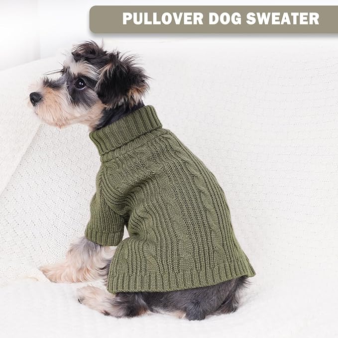 Turtleneck Dog Sweaters Dog Clothes for Small Dogs Dog Knitted Warm Sweater Puppy Cold Weather Clothes Small Dog Pullover Sweater Fall Winter Doggie Outfits Cat Apparel (Green, Medium)