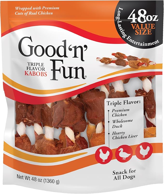 Good N Fun Triple Flavor Kabobs 48 Ounce, Rawhide Snack for All Dogs (2 Pack)