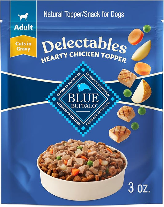 Blue Buffalo Delectables Natural Wet Dog Food Toppers, Tasty Chicken Cuts in Gravy, 3-oz. (24 Pouches)