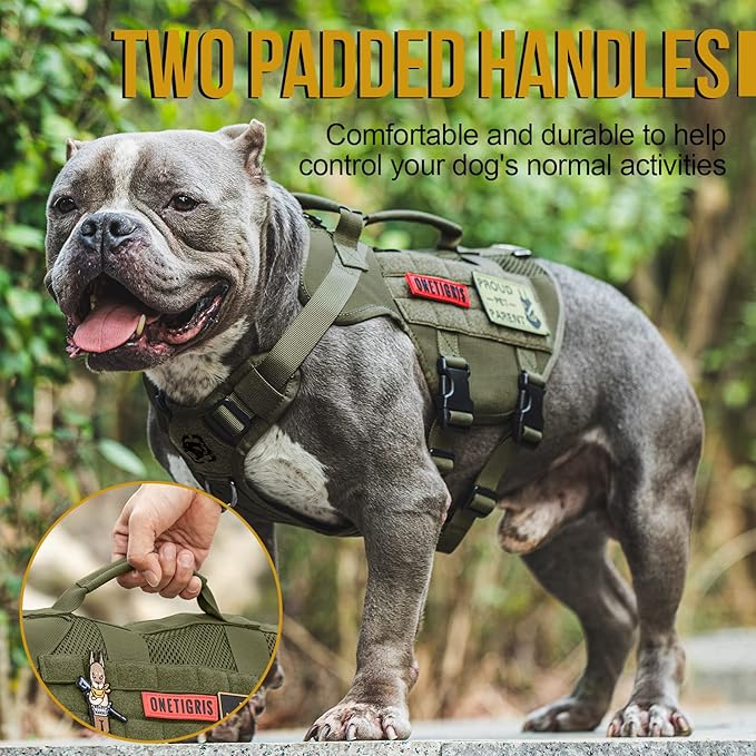 OneTigris Tactical Dog Harness for Small Dog, No Pull Small Dog Vest Harness Breathable Military Dog Molle Vests with Handles, Harness for Walking Hiking Training (Green, XS)