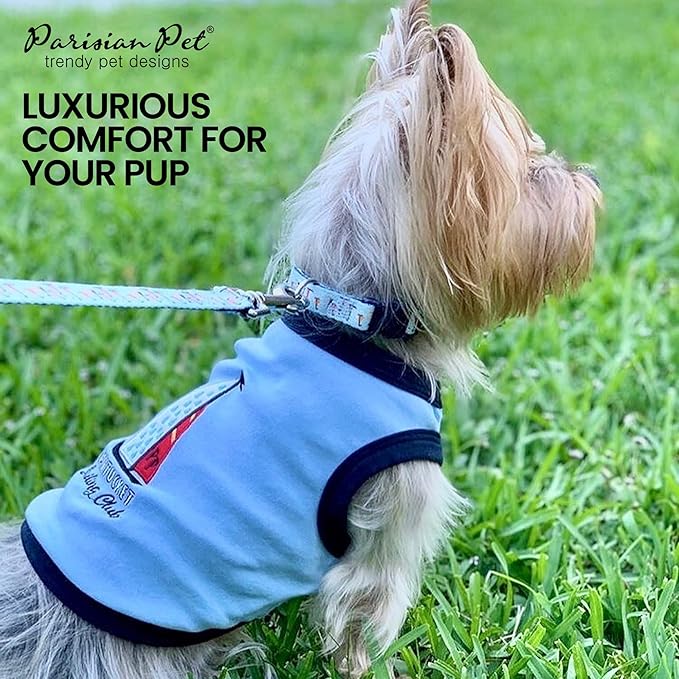 Parisian Pet Dog Tshirt - Embroidered “Sailing Club“ Lightweight Tank Top - 100% Cotton Dog Summer Clothes - Sleeveless Tee Shirts for Medium Dogs - Pet Vest - M