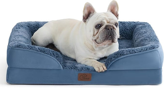 Bedsure Orthopedic Dog Bed for Medium Dogs - Calming Dog Sofa Beds Medium with Luxurious Plush Washable, Pet Couch Bed with Removable Washable Cover, Waterproof Lining and Nonskid Bottom, Blue