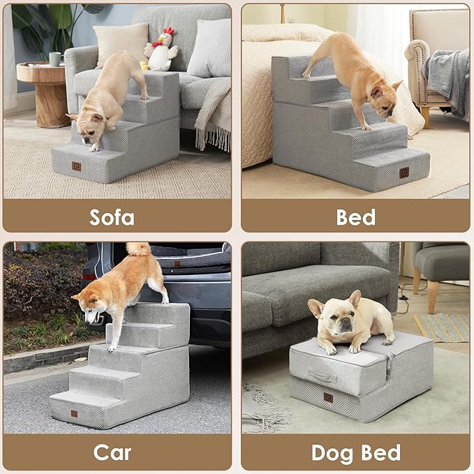 EHEYCIGA Dog Stairs for High Bed 22.5”H, 5-Step Dog Steps for Bed, Pet Steps for Small Dogs and Cats, Non-Slip Balanced Pet Ramp Indoor, Light Grey