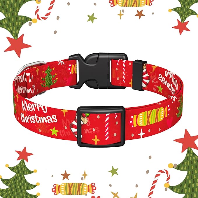 Christmas Floral Dog Collar for Small Medium Large Dogs,Girl Female Dog Collars Soft Patterns Adjustable Pet Collar with Quick Release Safety Buckle for Puppy Breed Boy Dogs,Christmas,S