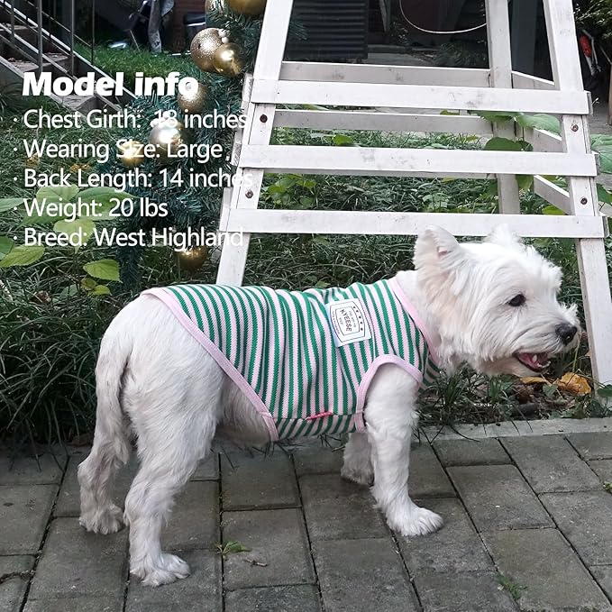 KYEESE 2Pack Dog Shirts Striped for Small Dogs Soft Stretchy Dog T-Shirts Lightweight Tank Top Sleeveless Vest Breathable Pet Apparel, Large, Green+Pink