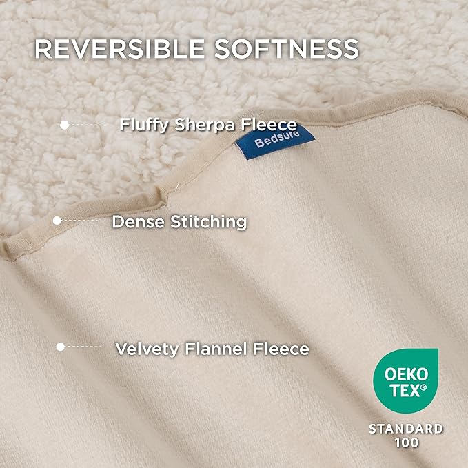 Bedsure Waterproof Blanket for Bed - Sherpa Fleece Waterproof Dog Blankets for Large Dogs, Pet Blankets for Bed/Couch/Dog Crate, Soft Plush Reversible Furniture Protector, Twin Size, 80"x60", Cream