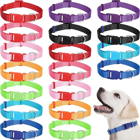 Sanwuta 18 Pcs Adjustable Dog Collar 9 Colors Nylon Soft Neoprene Padded Heavy Duty Medium Pet Collars with Buckle for Medium Dogs(Large,Bright Color)
