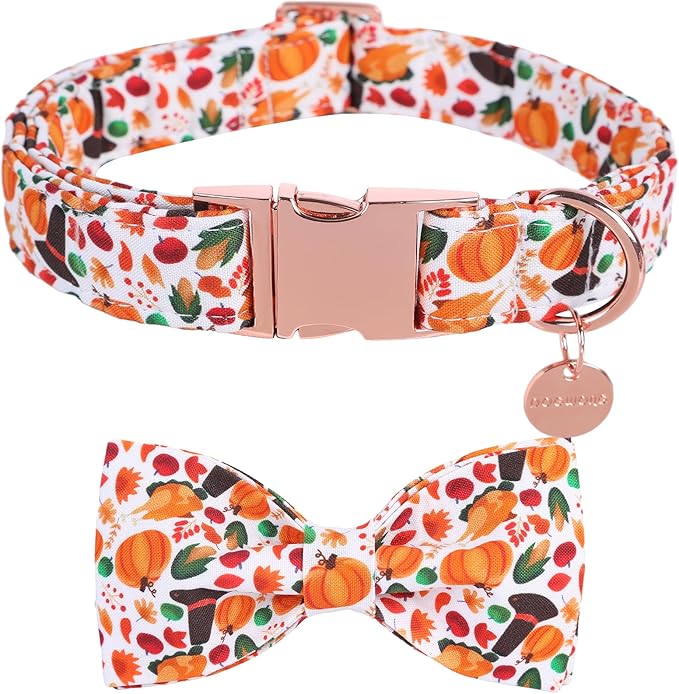 DOGWONG Fall Dog Collar with Bowtie - Fall Dog Collar Soft Cotton Autumn Dogs Necklace - Halloween Puppy Necklace for Small Medium Large Dogs