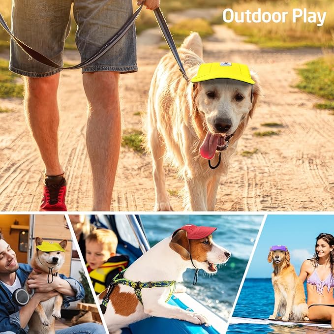 Pawaboo Dog Baseball Cap, Outdoor Pet Sport Sun Protection Baseball Cap Hat, Adjustable Travel Sport Hat Visor Sunbonnet Outfit with Ear Holes for Small Dogs Puppy, M, Yellow