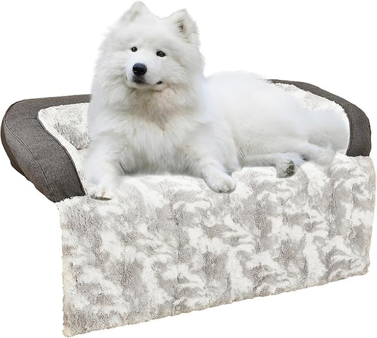 Calming Dog Couch Bed Mat, 53x39 Inch Waterproof Fluffy Sofa Cover, Furniture Protector with Handle, Removable and Washable Pet Bed for Large Dogs and Cats (Grey)