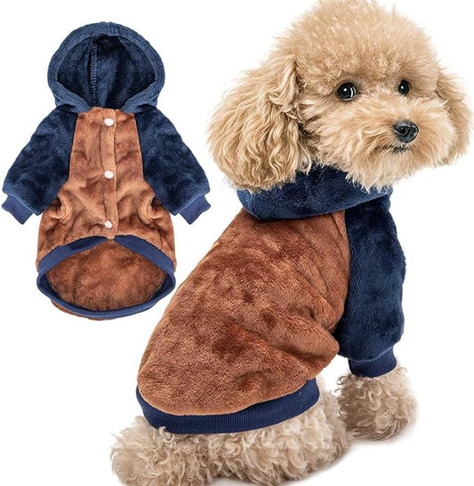 FabriCastle Dog Hoodie Sweater for Small Dogs Boy and Girl, Small Dog Clothes XS XXS Puppy Sweatshirt, Pet Outfit, Cat Clothing Super Soft Warm Snap On Closure (Camel-Navy, Large)