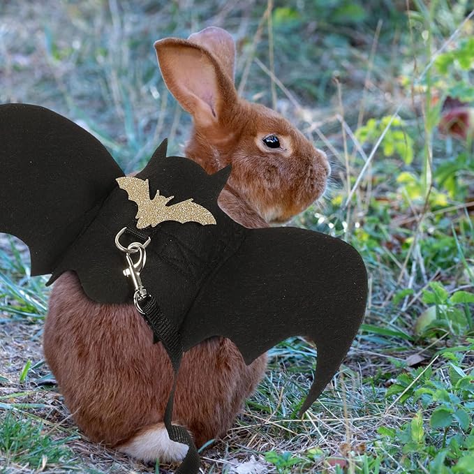 Halloween Bunny Harness with Pulling Wings Apparel Small Animal Chest Strap Guinea Pig Harness and Leash Walking Training Traction Rope Hamster Vest Harness