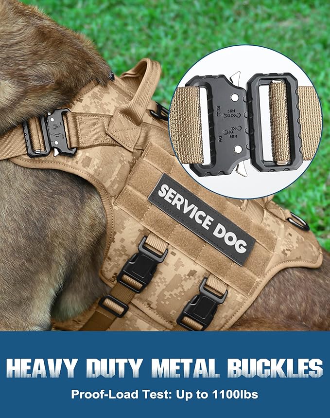 Tactical Dog Harness - PETNANNY Dog Harness Service Dog Vest for Large Breed Dog, Hook and Loop Panel for Service Dog Patchs, Work Dog MOLLE Vest with Handle for Walking Hiking Training(Desert Camo,L)