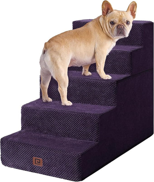 EHEYCIGA Dog Stairs for High Bed 22.5”H, 5-Step Dog Steps for Bed, Pet Steps for Small Dogs and Cats, Non-Slip Balanced Pet Ramp Indoor, Purple