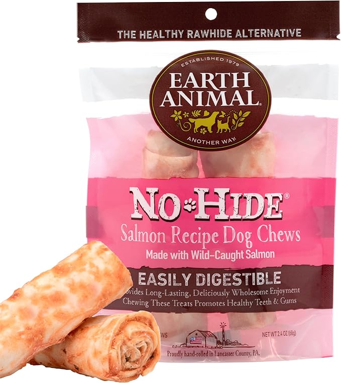 Earth Animal No Hide Small Long Lasting Dog Chew Rolls, Salmon, 2 Count Pack of 1