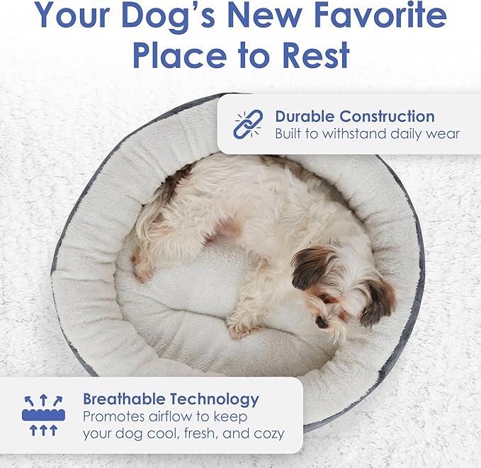 AMERICAN KENNEL CLUB 23" Mason Fabric Round Pet Bed - Stylish Washable Dog Bed with Non-Slip Bottom, Plush Sleeping Surface - for Cats, Small Breeds