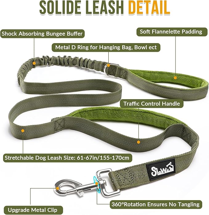 SlowTon No Pull Dog Harness - Heavy Duty Dog Harness and Leash Set for Medium Large Dogs, Reflective Tactical Harness with Soft Padded and Front Clip for Easy Walk and Training (Green L)