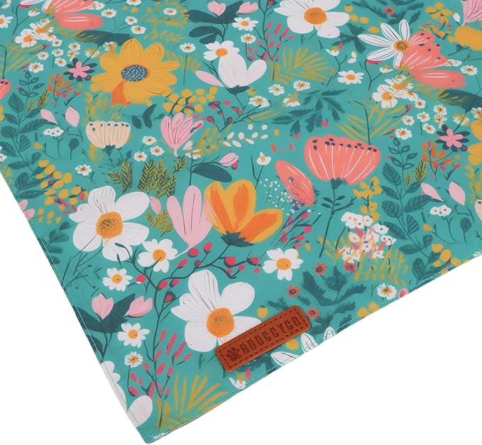 ADOGGYGO Floral Dog Bandana, Orange Green Flower Pet Scarf, Adjustable Fit Floral Bandanas for Extra Large Dogs Pets (X-Large)