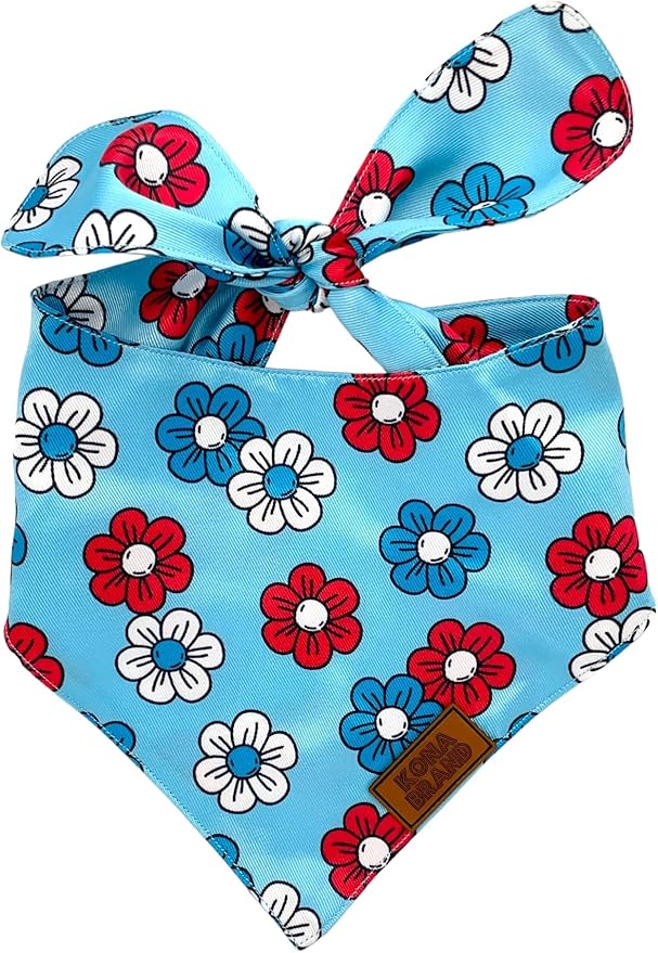 KonaBrandCo- Premium Handmade Dog Bandana | Dual Layered Silky Durable Polyester Fabric | Adjustable Fit Custom Shape- Won't Roll (Large, POPPY)