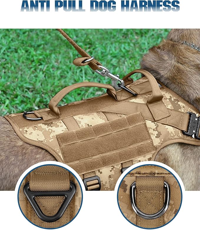 Tactical Dog Harness - PETNANNY Dog Harness Service Dog Vest for Large Breed, Hook and Loop Panel for Service Dog Patches, Work MOLLE Vest with Handle for Walking Hiking Training(Desert Camo,M)