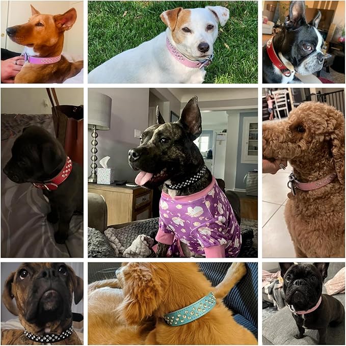 Rhinestone Dog Collar, Adjustable Cute Dazzling Sparkling Soft Leather Dog Collar Crystal Diamond Pet Dog Puppy Collar (S, Hot Pink)